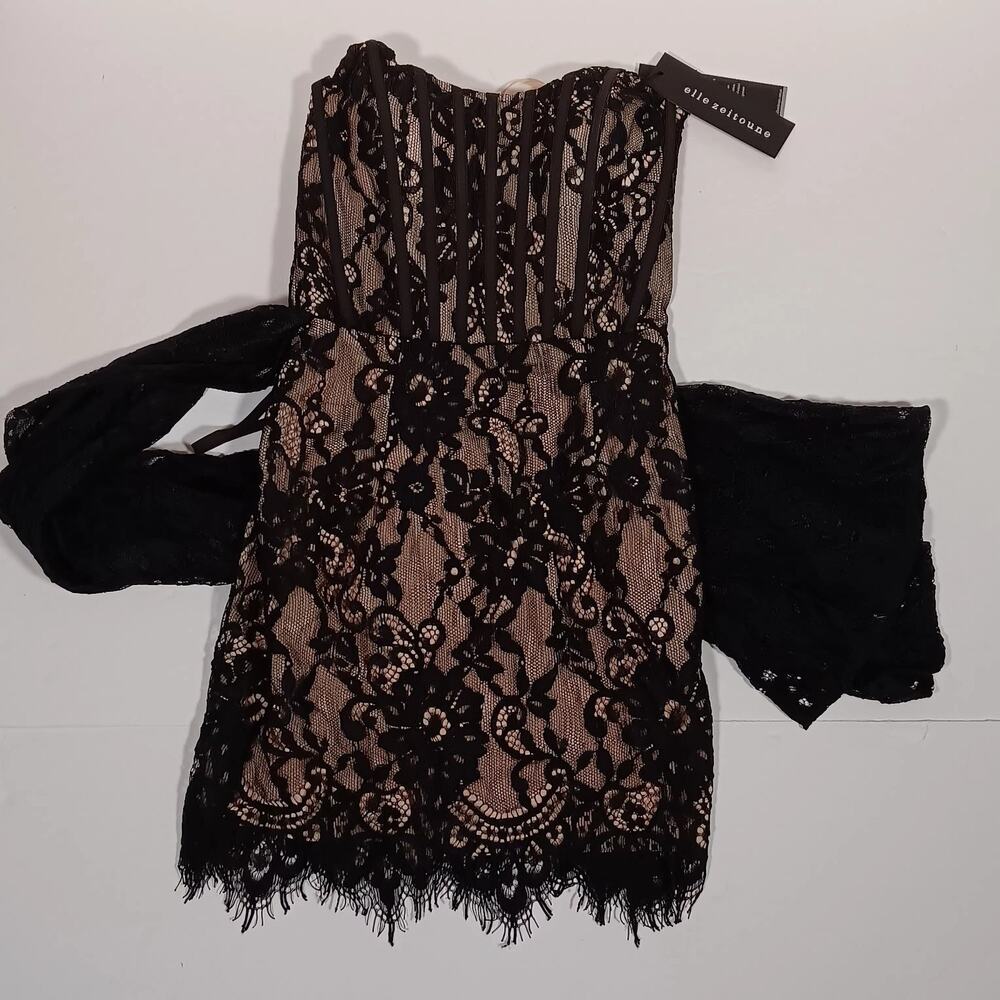 Elle Zeitoune Dress Style Bodice Black Lace Angel Corset Mini Side Zip Size 8